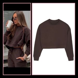 WEWOREWHAT Cropped Top | Size XS | NWT Crew Mock Neck | Terry Cloth | Chocolate